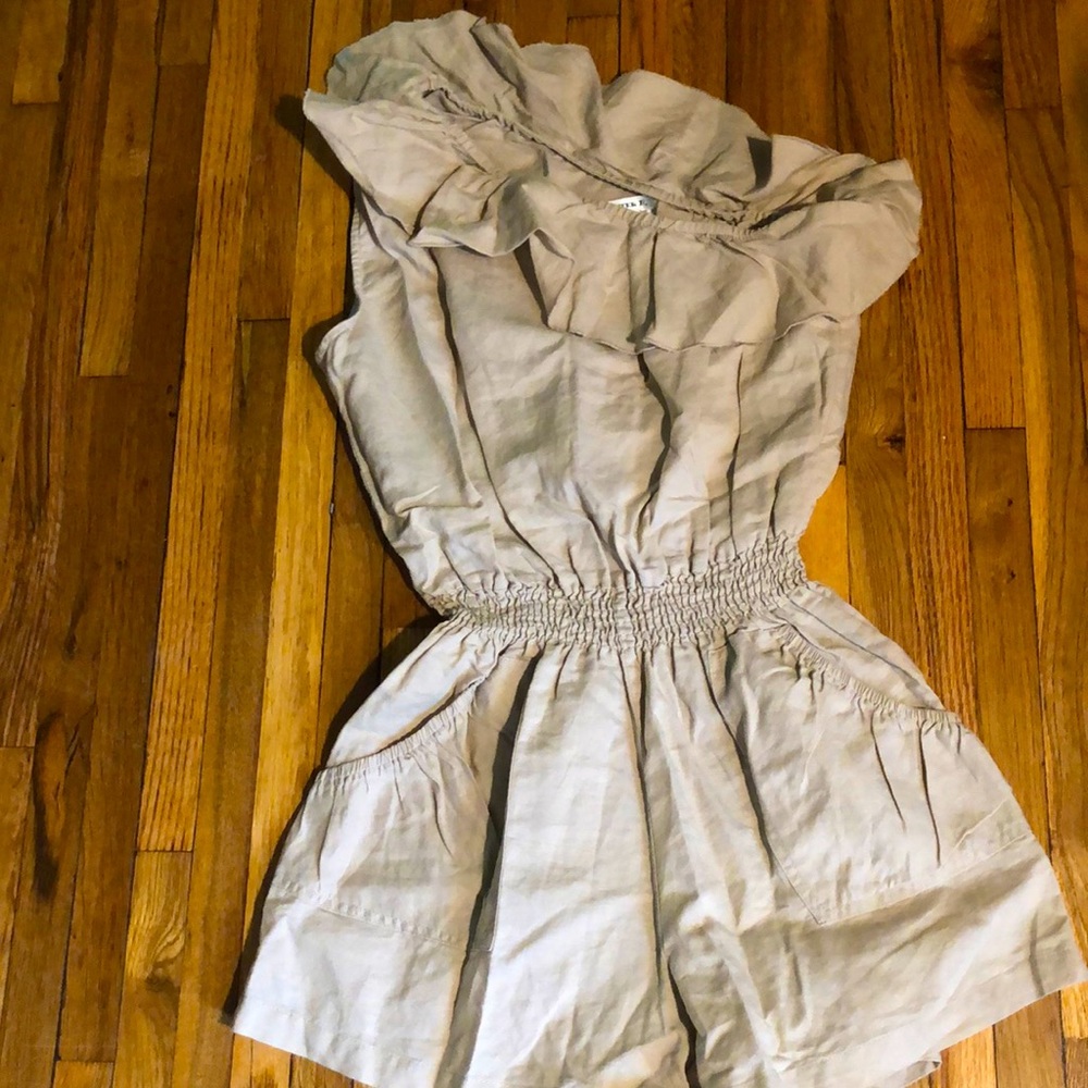 Beige Asymmetrical Collar Romper Shorts